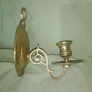 Vintage Brass Wall Mount Candle Stick Holder 6 1/8" Tall 5 1/2" Deep